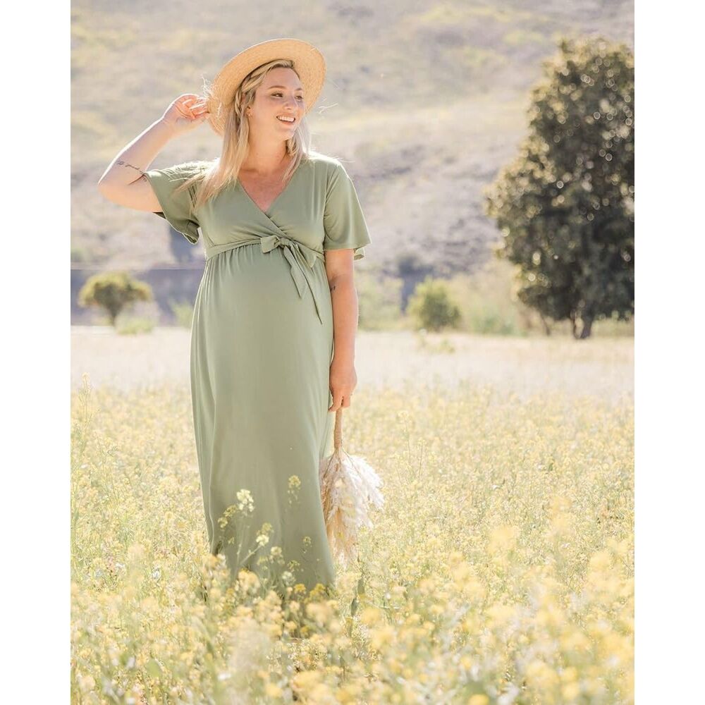 NWT Kindred Bravely Maternity Maxi Wrap Dress in "rosemary" sage Green